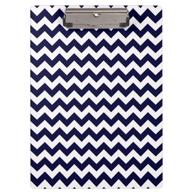 Navy Blue White Zickzack Zig-Zag Muster Klemmbrett (Vorderseite)