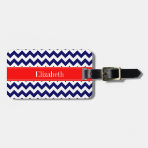 Navy Blue White Zickzack Zig Zag Red Name Monogram Gepäckanhänger