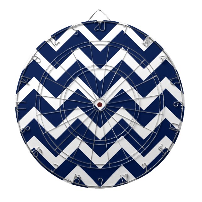 Navy Blue & White Zickzack Zigzag Muster Dartscheibe (vorne)