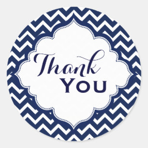 Navy Blue & White Zickzack Zigzag Muster Runder Aufkleber