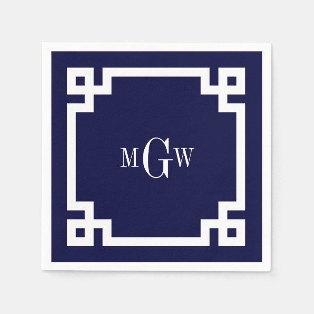 Navy Blue Whites griechischer Key #2 Gerahmt 3 Ini Serviette (Vorderseite)