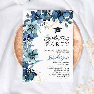 Navy Blue Wild Blume Chic Abschluss Einladung