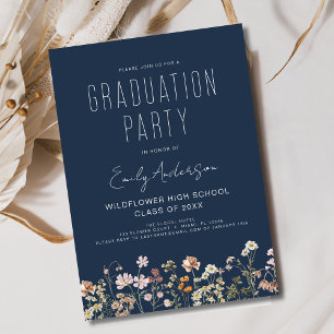 Navy Blue Wildblume Bloom Graduation Party Boho Einladung