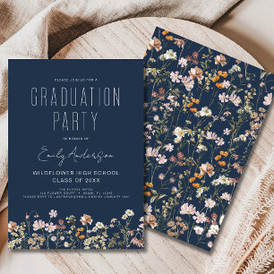 Navy Blue Wildblume Bloom Graduation Party Boho Einladung