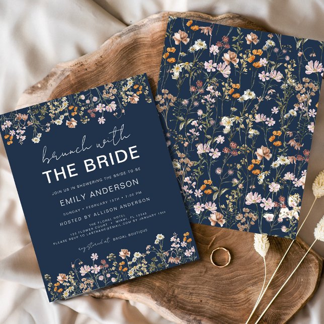 Navy Blue Wildblume Bridal Brunch Einladungen Flyer (Von Creator hochgeladen)