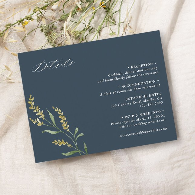 Navy Blue Wildblume Elegante Hochzeiten Details Begleitkarte (Von Creator hochgeladen)