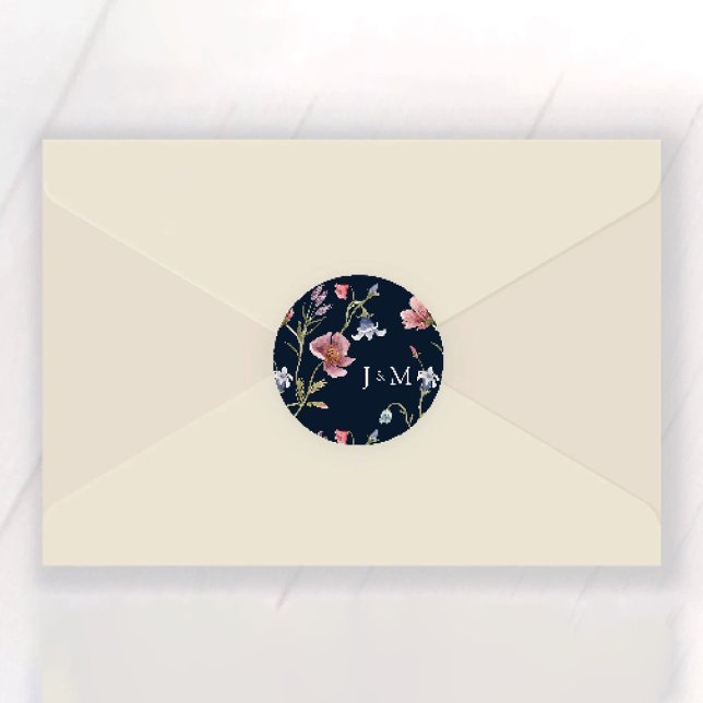 Navy Blue Wildblume Wedding Classic Round Sticker (Von Creator hochgeladen)