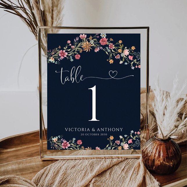 Navy Blue Wildblumen Hochzeiten Tischnummern (Von Creator hochgeladen)