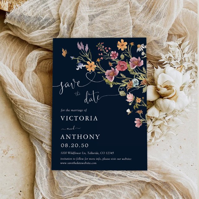 Navy Blue Wildblumen speichern die Datumskarten Save The Date (Von Creator hochgeladen)