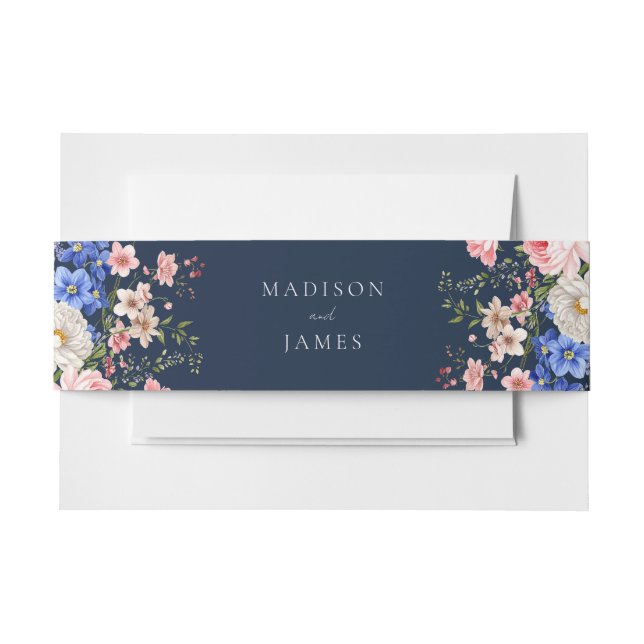 Navy Blue Wildflower Floral Wedding Einladungsbanderole (Vorderseite Beispiel)