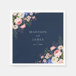 Navy Blue Wildflower Floral Wedding Serviette