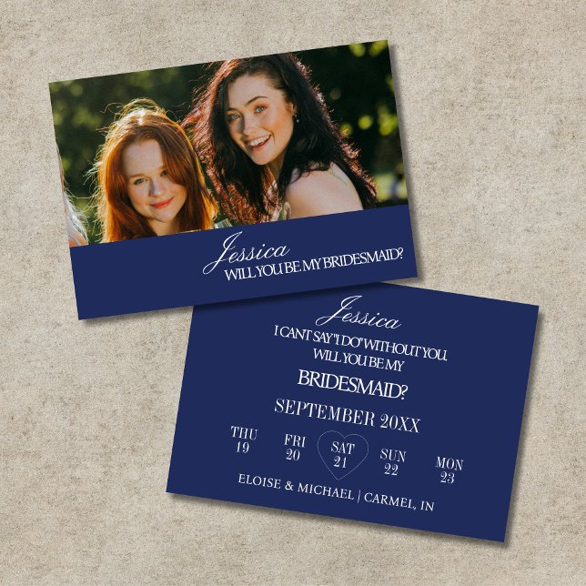 Navy Blue Will You Be My Bridesmaid Proposal Card Einladung (Navy Blue Will You Be My Bridesmaid Proposal Card)