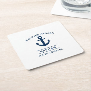 Navy Blue Willkommens an benutzerdefinierten Monog Rechteckiger Pappuntersetzer