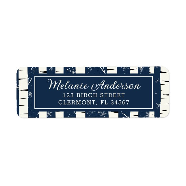 Navy Blue Winter Birch Baby Dusche Rücksendeadress (Vorne)