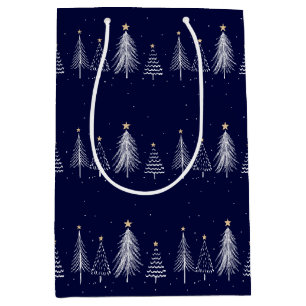 Navy Blue Winter Christmas Pine Trees Star Mittlere Geschenktüte