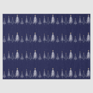 Navy Blue Winter Christmas Pine Trees Star Seidenpapier