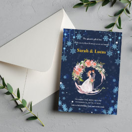 Navy Blue Winter Snow Floral Wreath Wedding Invite Einladung