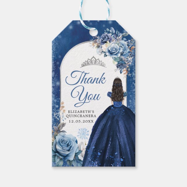 Navy Blue Winter Snowflake Sweet 16. Vielen Dank Geschenkanhänger (Vorderseite)