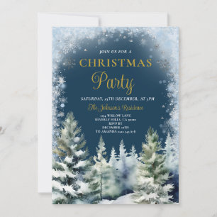 Navy Blue Winter Weihnachts Party Silver Snowflake Einladung