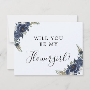 Navy Blue wird meine Blume Girl Card sein Save The Date