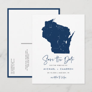 Navy Blue Wisconsin Karte QR-Code Save the Date