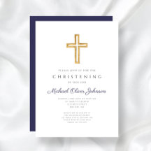 Navy Blue Wood Cross Religious Boy Christening