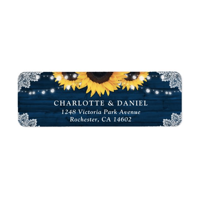 Navy Blue Wood Lace Sunflower Return Address (Vorne)