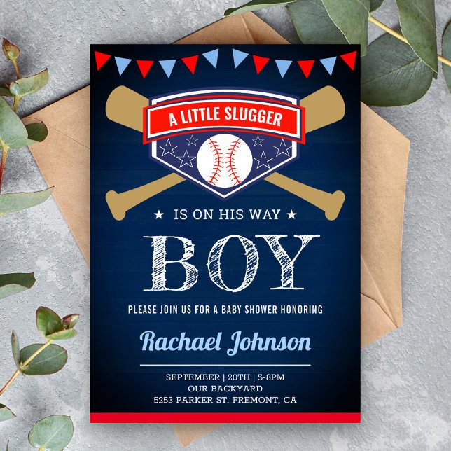 Navy Blue Wood Sports Boy Baseball Baby Dusche Einladung (Von Creator hochgeladen)
