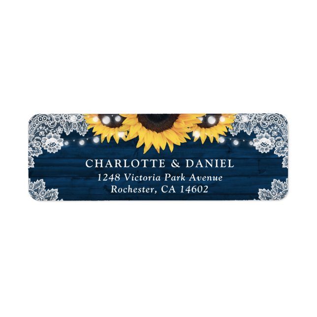 Navy Blue Wood Sunflower Return Address Labels (Vorne)