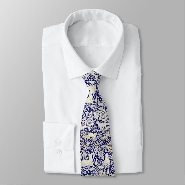 Navy Blue Woodland Tierwaldmuster Krawatte (Gebunden)