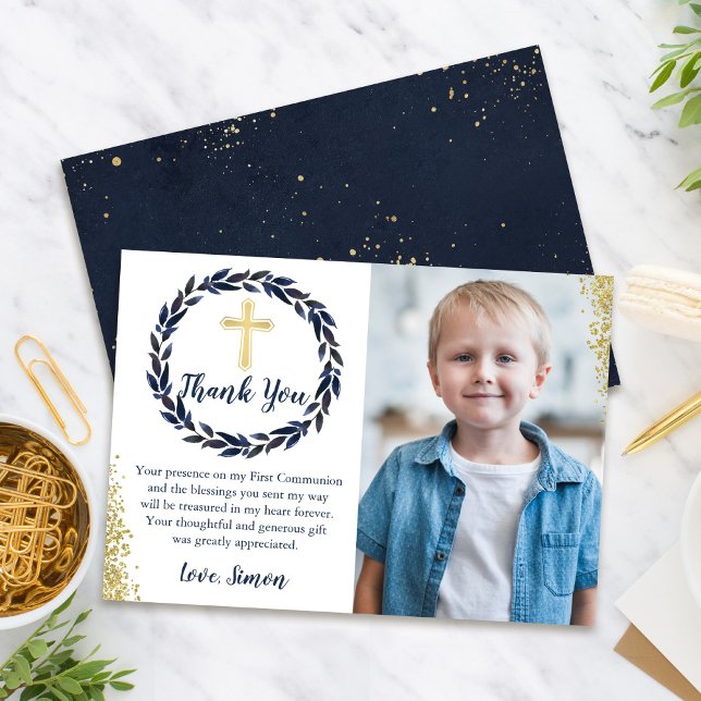 Navy Blue Wreath Gold Community Danke Karte (Von Creator hochgeladen)
