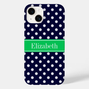 Navy Blue Wt Polka Dot Emerald Green Name Monogram Case-Mate iPhone Hülle