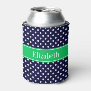 Navy Blue Wt Polka Dot Emerald Green Name Monogram Dosenkühler