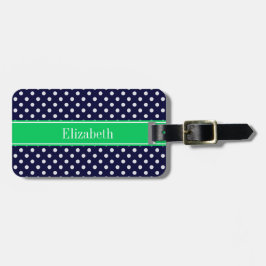 Navy Blue Wt Polka Dot Emerald Green Name Monogram Gepäckanhänger