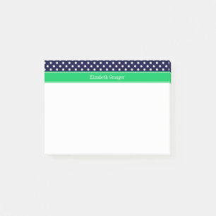 Navy Blue Wt Polka Dot Emerald Green Name Monogram Post-it Klebezettel