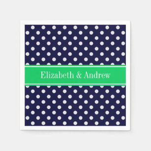 Navy Blue Wt Polka Dot Emerald Green Name Monogram Serviette