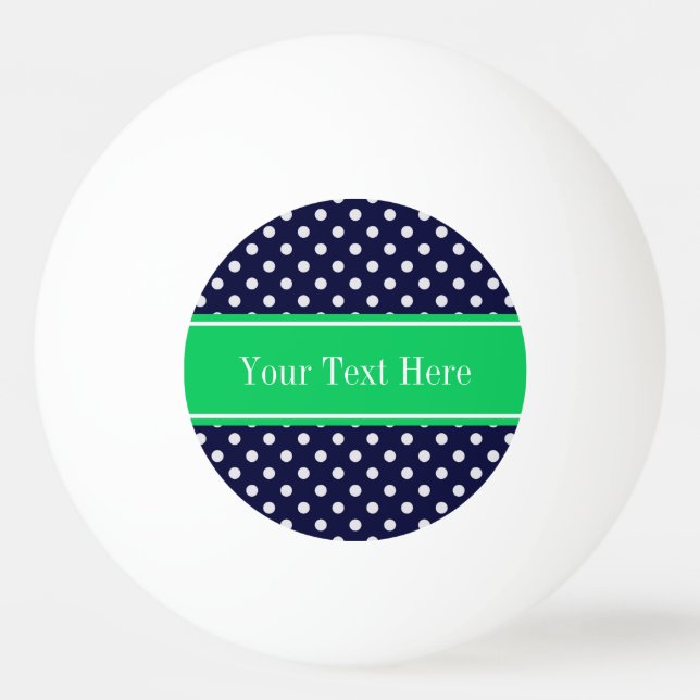 Navy Blue Wt Polka Dot Emerald Green Name Monogram Tischtennisball (Vorderseite)