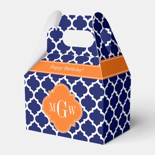 Navy Blue WT Zickzack Pumpkin Quatrefoil 3 Monogra Geschenkschachtel (Vorderseite)