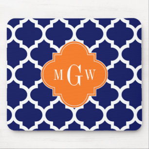 Navy Blue WT Zickzack Pumpkin Quatrefoil 3 Monogra Mousepad