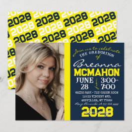 Navy Blue & Yellow Abschluss Foto Einladung