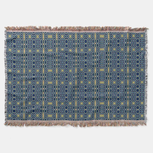 Navy Blue & Yellow Abstrakte Karierte Printwerbung Decke (Vorderseite)
