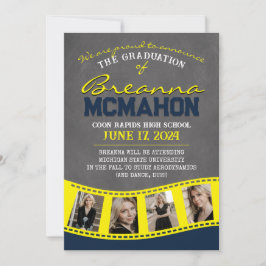 Navy Blue & Yellow Filmstrip Grad Ankündigung