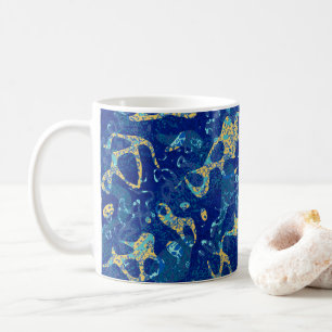 Navy Blue & Yellow Gepunktet Graphic Abstraction Kaffeetasse