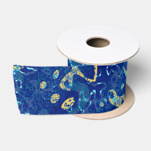 Navy Blue & Yellow Gepunktet Graphic Abstraction Satinband