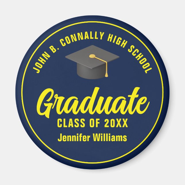 Navy Blue Yellow Graduate Custom Graduate Party Magnet (Vorne)