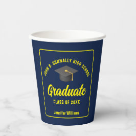 Navy Blue Yellow Graduate Custom Graduate Party Pappbecher