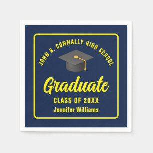 Navy Blue Yellow Graduate Custom Graduate Party Serviette