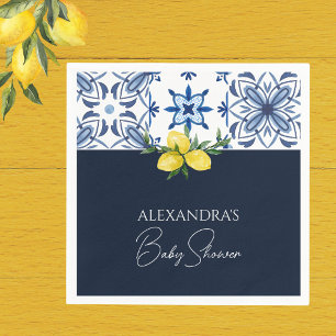 Navy Blue Yellow Lemon Baby Dusche Serviette