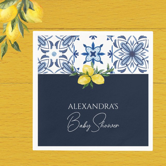 Navy Blue Yellow Lemon Baby Dusche Serviette (Von Creator hochgeladen)