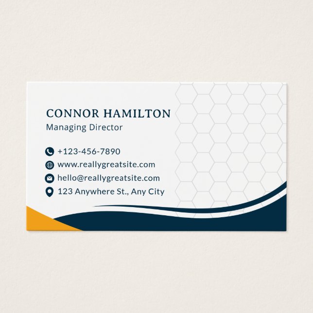 Navy Blue & Yellow Modern Corporate Business Card (Devant)